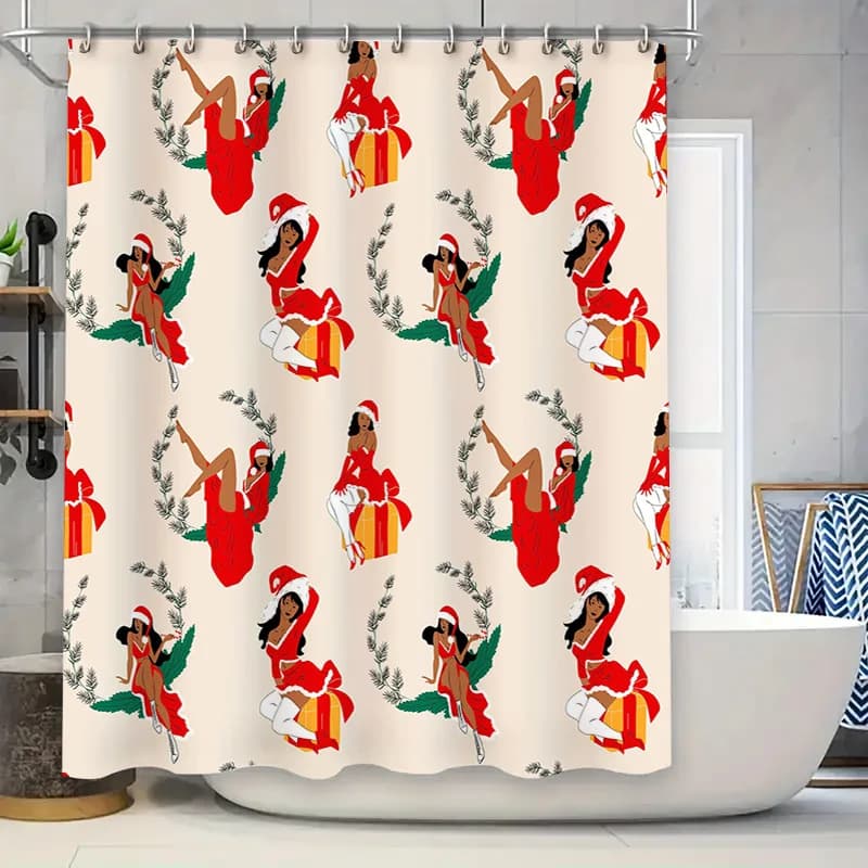 Stravagante tenda da doccia di Babbo Natale festoso rosso verde decorazioni natalizie per il bagnoRegali unici per Her72 x 78 pollici stampato Fa