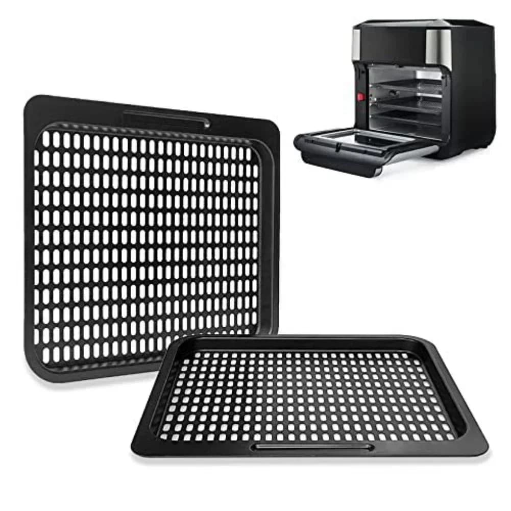 Air frying tray with perforated plate for domestic kitchen, perforated design, uniform heat distribution, non-stick coating