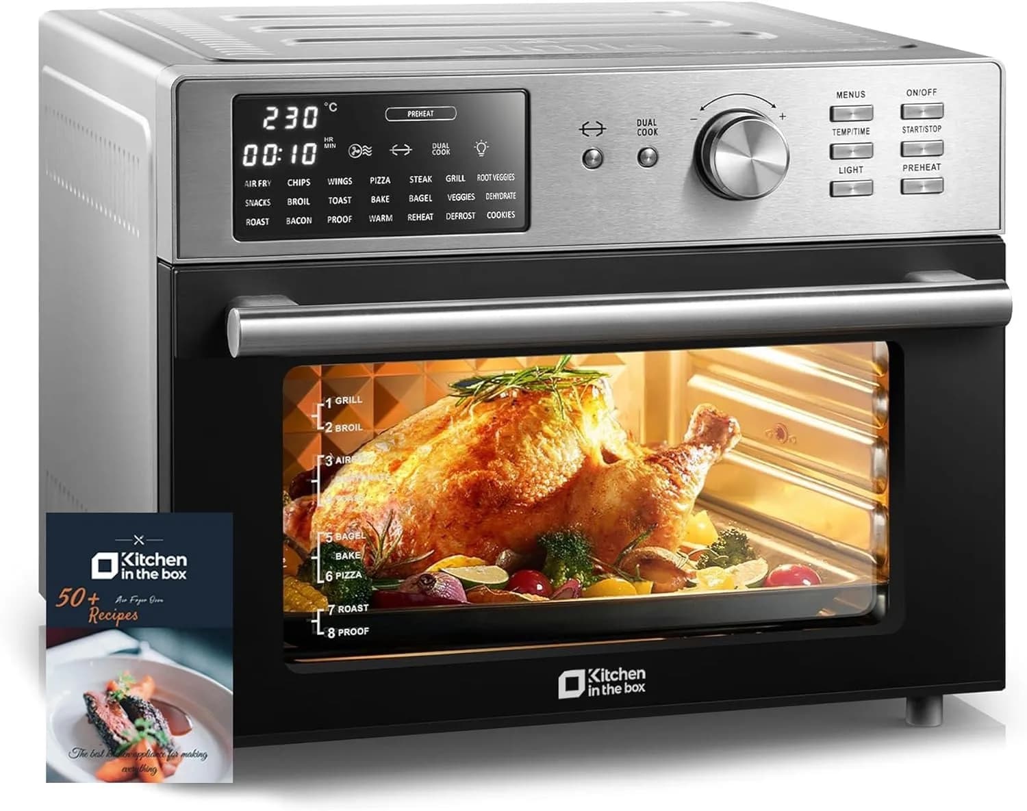Air Fryer Extra Large 32QT 21-in-1 with Combined Toaster Oven 1800W Double Preset Cooking