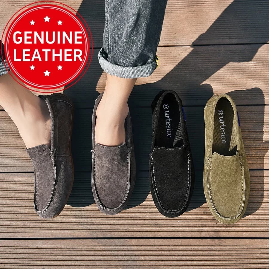 Men's Leather Genuine Leather Slip-On Shoes - Breathable and Comfortable Shape Casual Moccasins with Rubber Sole