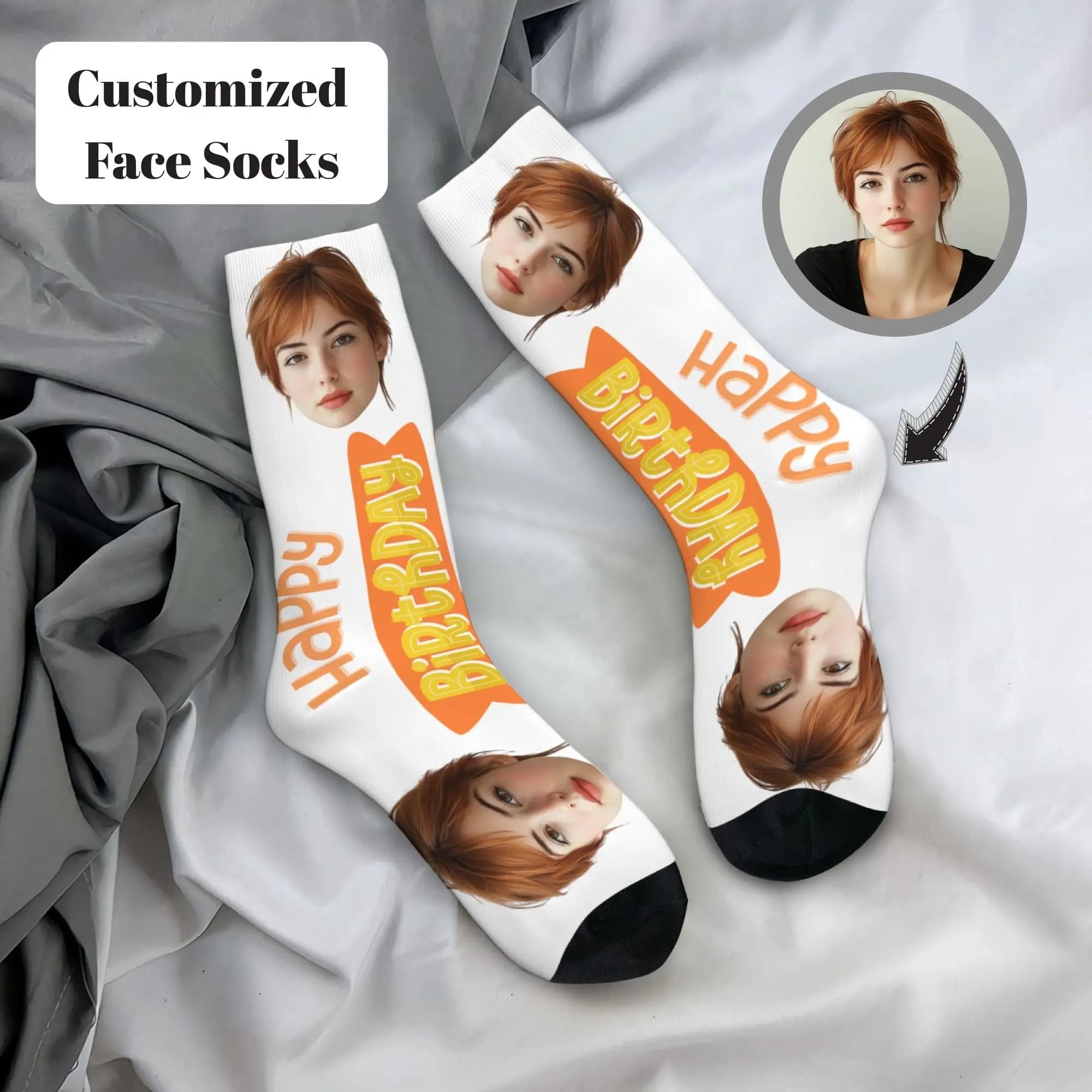 Colorful Happy Birthday Print Socks Custom Personalized Photo Soft Breathable Socks Unique Birthday Celebration Party Gift