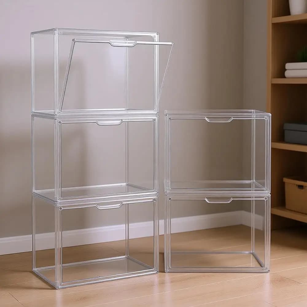 Transparent containers with lid, 5 pack, acrylic display for cosmetics and collector's items, stackable acrylic box for home and office