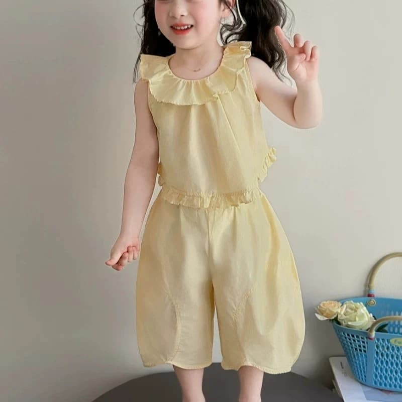 Completo per Bambine Primavera-Estate 2026, Nuovo Abbigliamento per Bambini in Stile Coreano, Gilet con Colletto in Pizzo e Pantaloni a Gamba Larga, Set Due Pezzi