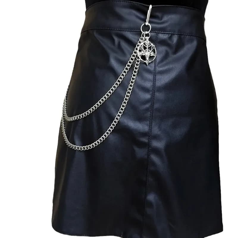 Portachiavi con testa di capra con pentagramma invertito per uomo donna Sheepshead vita portachiavi pantaloni jeans pantaloni hip-hop cintura gotica