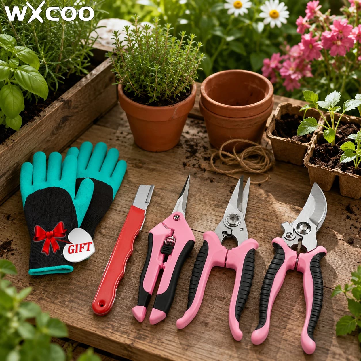 3PCS Pruning Shears Set Pink Stainless Steel Gardening Scissor Precision Bypass Flowers Gardening Scissor with Soft Grip Handle