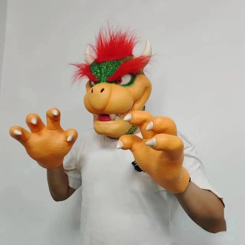 ❤ 2026 ✚ Maschera in Latex per Cosplay di Bowser, Accessori per Feste di Halloween, Maschere e Guanti per Giochi di Ruolo, Accessori per Costumi Adulti ◀