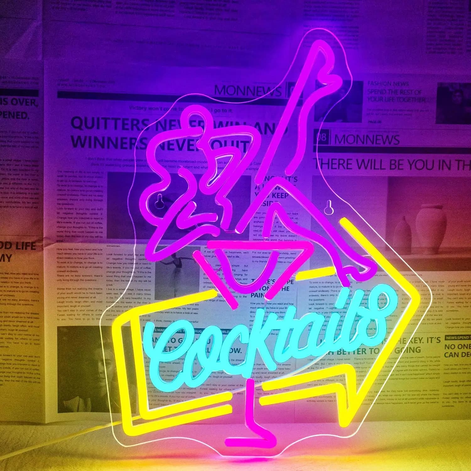 Insegna al Neon Cocktail Pink Lady, Silhouette LED per Decorazione Casa, Bar, Feste, Discoteca, Illuminazione Atmosfera Romantica