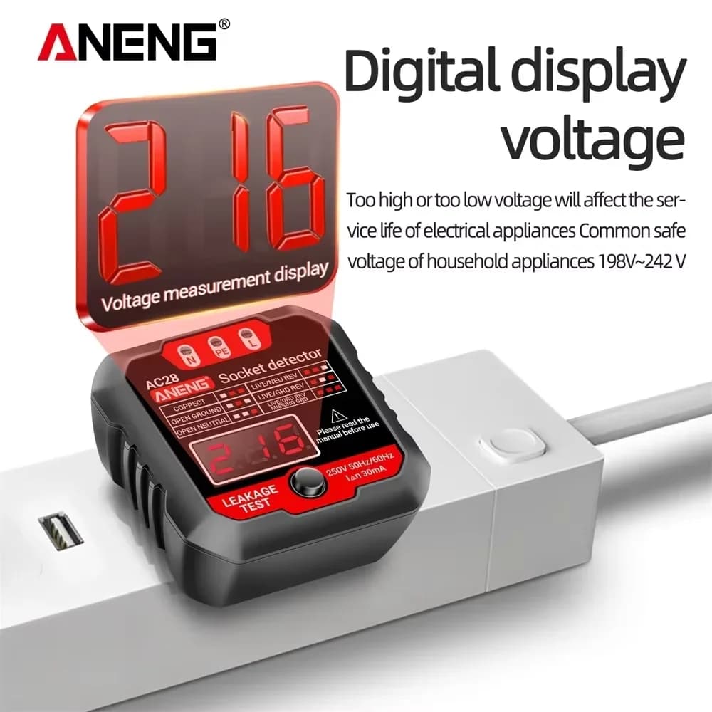 ANENG Socket Tester US EU Plug Digital Display Detector AC28/AC27 Voltage Multi-function Electroscope Test Socket Fault Finder