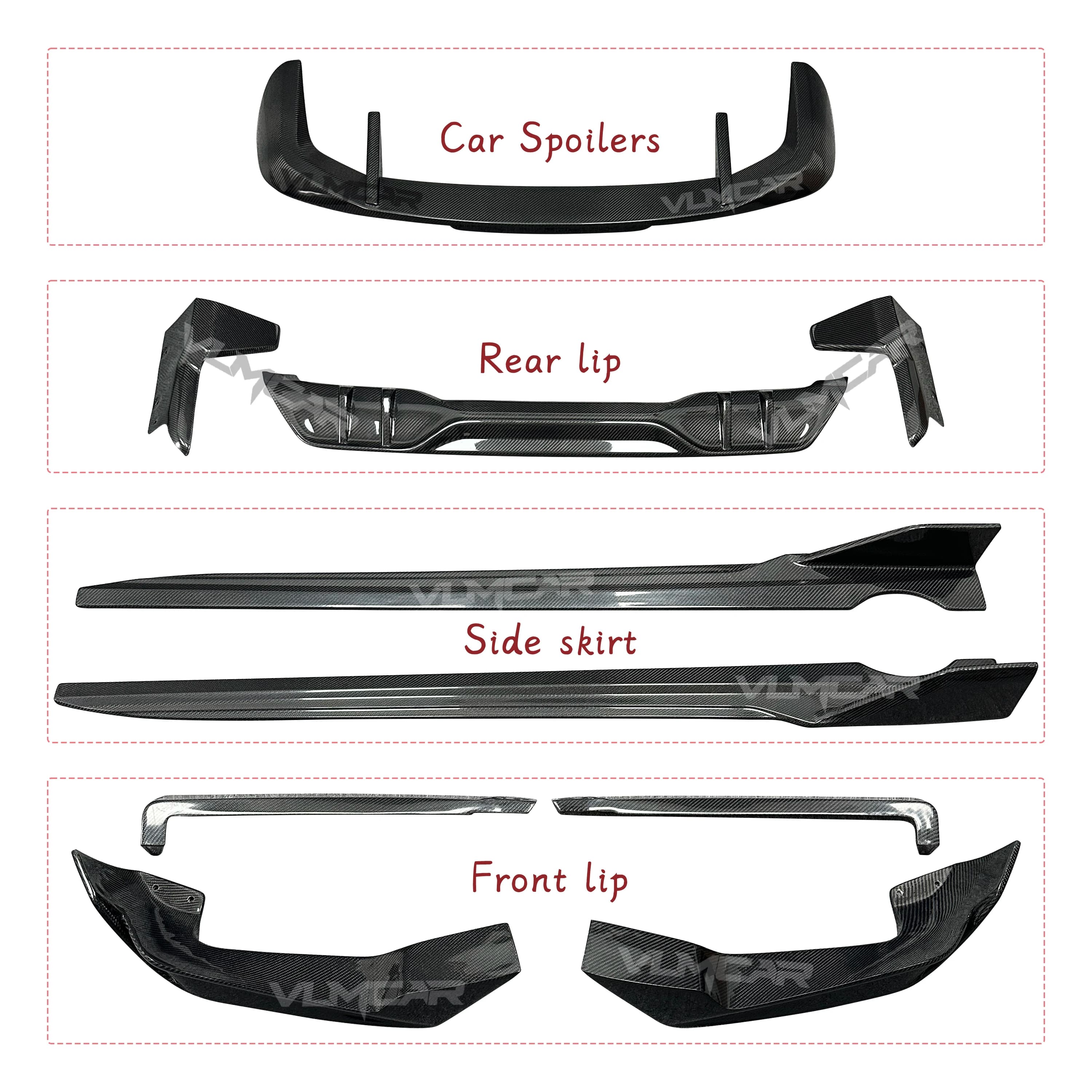 Kit di modifica per auto in fibra di carbonio MP labbro anteriore e labbro posteriore e minigonne laterali e spoiler per auto per modello sportivo G05 X5M stile MP