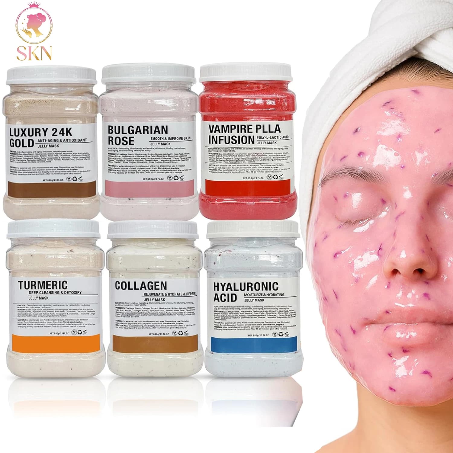 Maschera Viso Fai-da-Te in Polvere di Gelatina Idratante Purificante Profonda con Vitamina C e Acido Ialuronico, Maschera Viso al Fango di Rosa per la Cura della Pelle