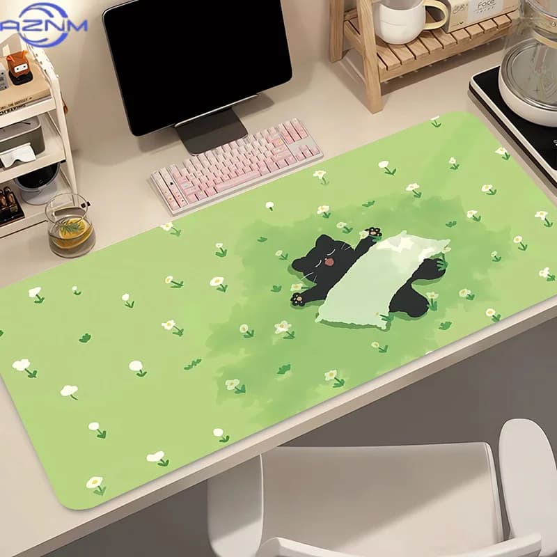 Cute Bear Floral Mouse Pad Waterproof Non‑Slip Fresh Green Meadow Desk Mat Gaming Keyboard Mat Desktop Decor