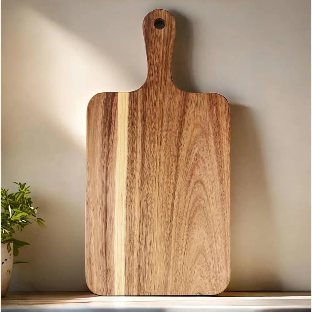 Wood Cutting Board with Handle Square Charcuterie Board Serving Board Cheese Bread Vegetables Fruits Serving Board Pizza Tray