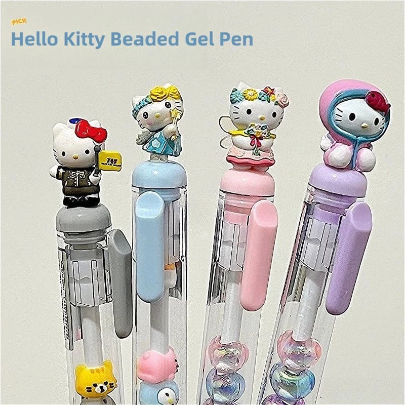 Kawaii Sanrio HelloKitty Penna gel con perline Alta bellezza Divertimento 0.5 Studente Materiale scolastico per ufficio Regalo Cartoon Penna a sfera con perline fai da te