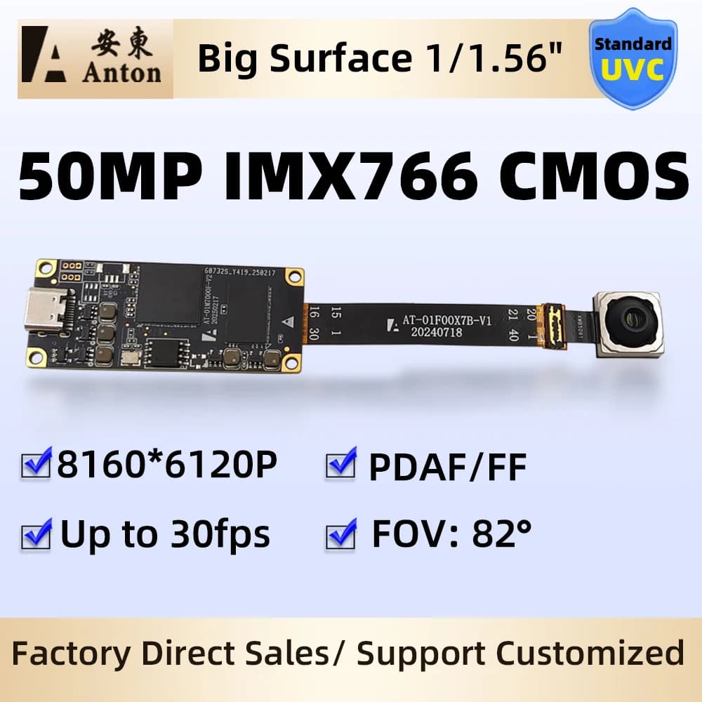 Module USB Camera 50MP IMX766 with PDAF and Automatic Exhibition FOV D 82 ° Webcam No 30fps distortions with Double Connector Type-C/5Pin and Free Driver