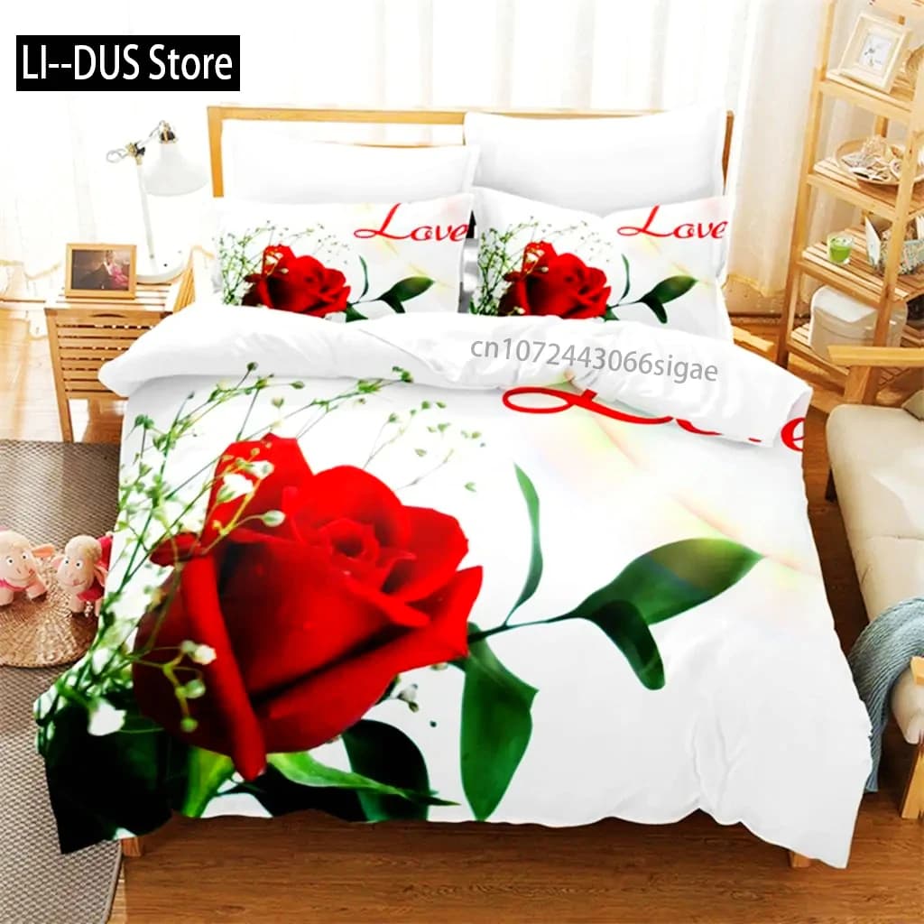 Set copripiumino fiore rosso Set copripiumino rosa full size 240x220 cm 260x240 cm Set biancheria da letto 3 pezzi 2 pezzi Letto matrimoniale singolo King Queen