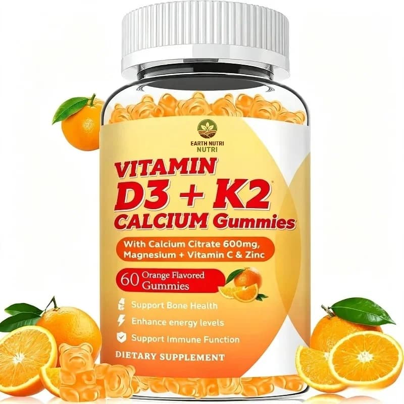 6-in-1 Vitamin D3 K2 Gummies Supplement Containing Magnesium, Zinc, and Calcium for Bone, Immune, and Energy Health Support