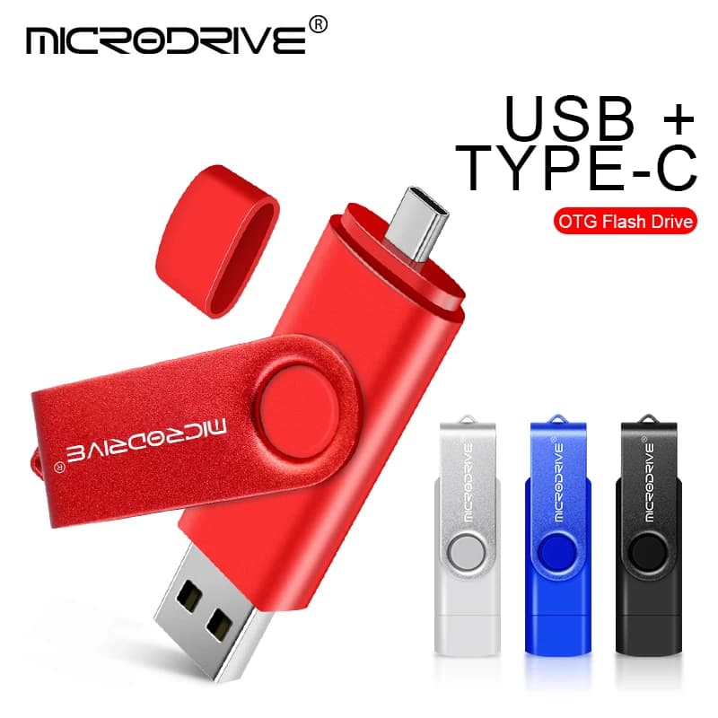 Penna USB OTG 2 IN 1 in metallo con connettore Type C, memoria flash da 1GB, 2GB, 4GB, 8GB, 32GB, 64GB, 128GB.