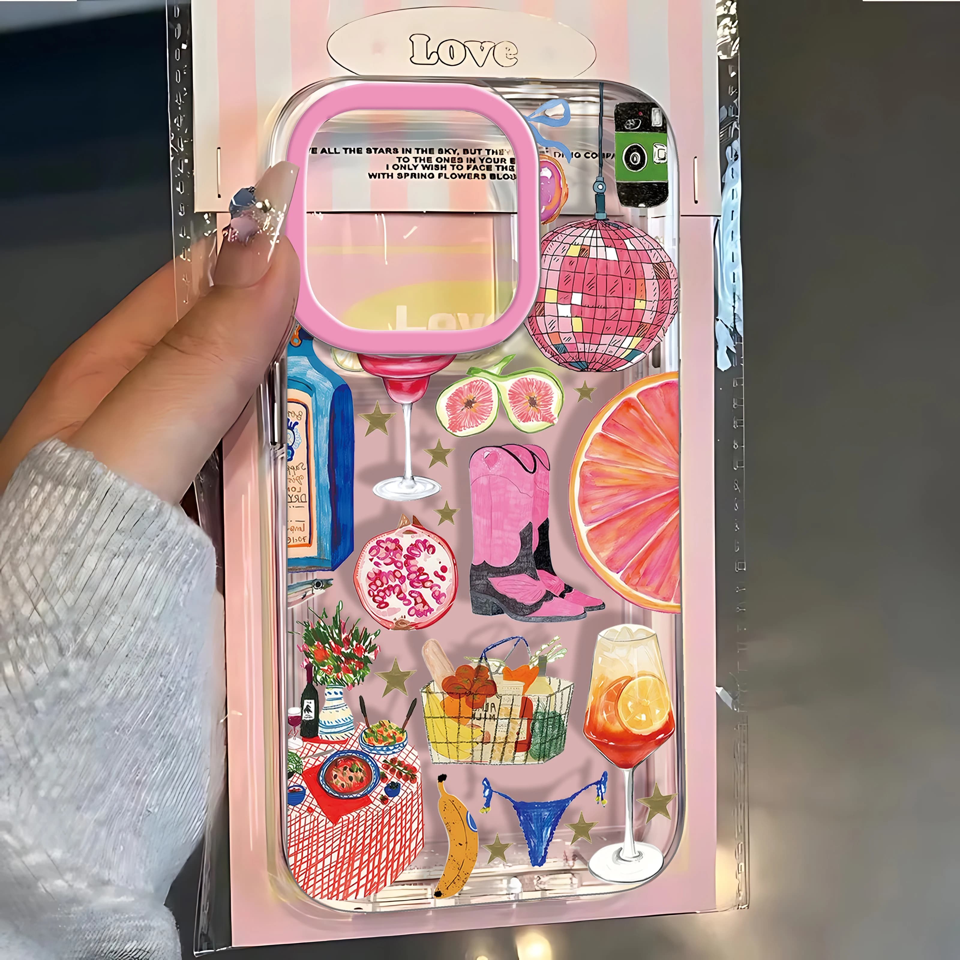 Summer Beach Fruit Wine Phone Case For IPhone 16 16e 15 14 13 12 11 Mini Pro Max X XR XSMax 7 8 Plus Transparent Soft Back Cover
