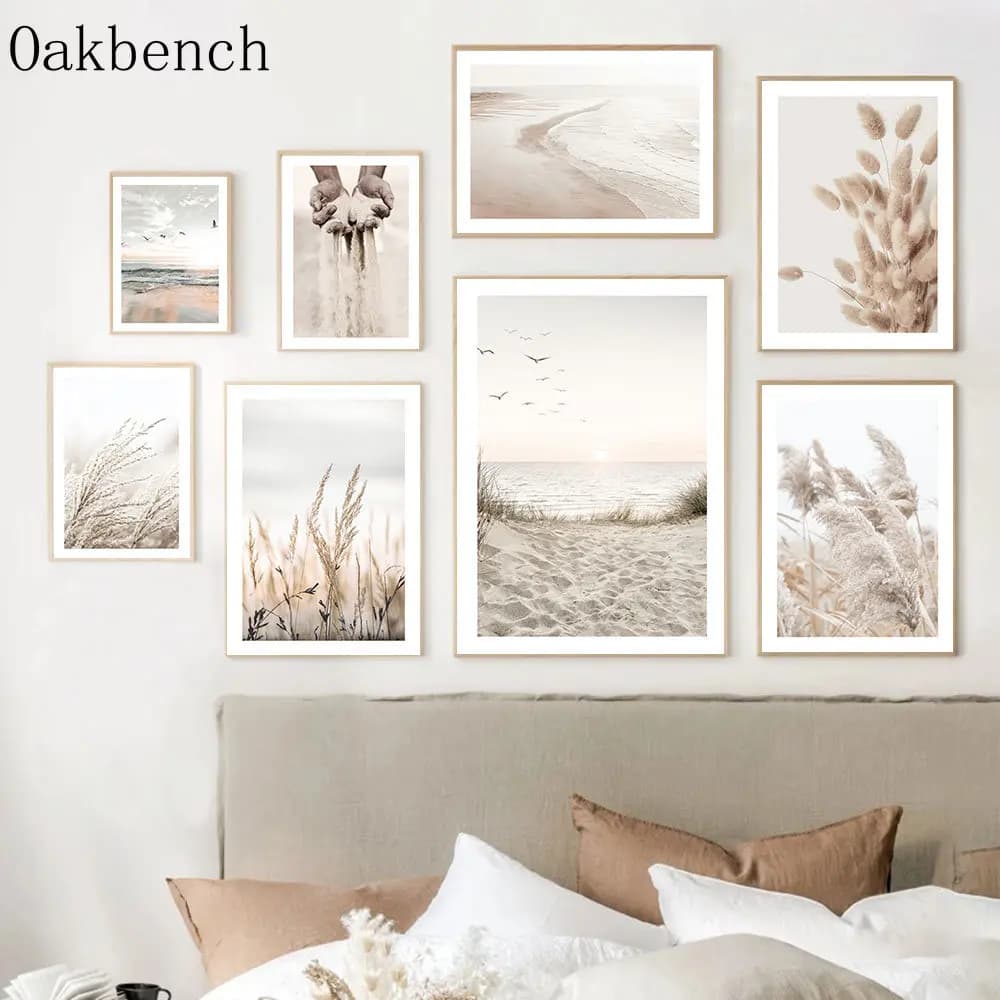 Dried Grass Canvas Poster Beach Sea Wall Art Reed Art Prints Dandelion Print Pictures Nordic Wall Posters Living Room Decorat