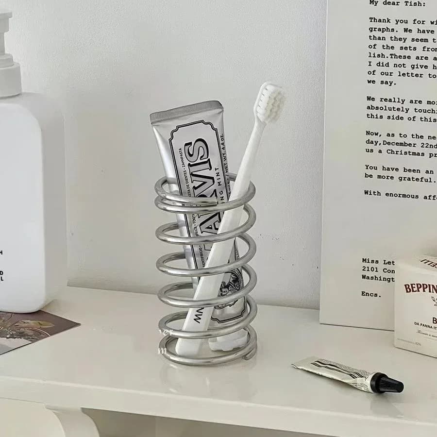 Portaspazzolino in acciaio inossidabile, accessori da bagno in metallo, strumento per dentifricio, portaoggetti per pennelli per trucco, decorazioni per la casa
