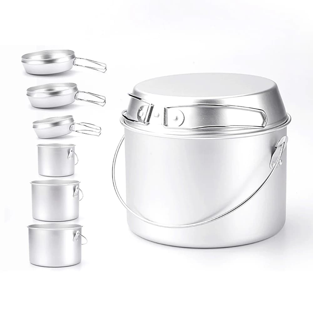 Set of pots and pans outdoor camping pan to hang aluminum pan with folding handle for camping excursions