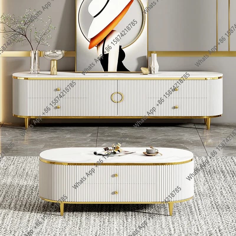 X3 D Nordic Modern White Tv Cabinet Luxury Legs Gold Stand Drawer Cabinet Home Storage Meuble Television Salon Living Room Furni