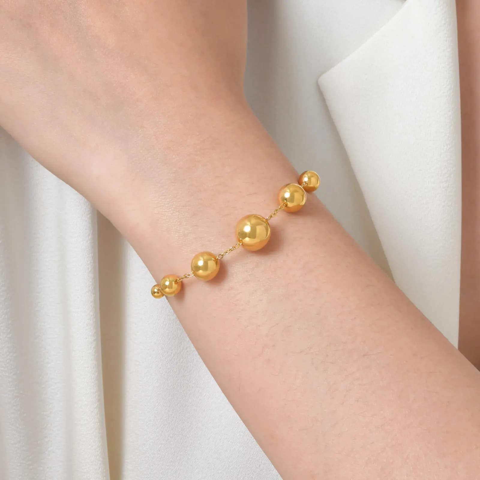 Bracciale a sfera rotonda da donna, bracciali a catena Rolo piatta in acciaio inossidabile color oro, regali unici di gioielli