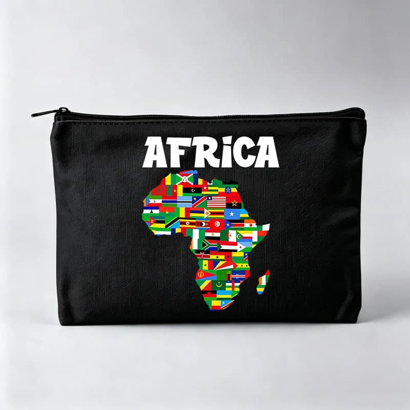 Women's Africa Map Flag Print Makeup Bag, Zipper Cosmetic Pouch for Daily Use