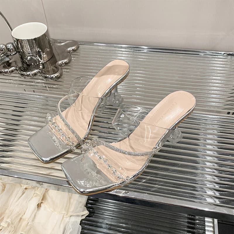 Rhinestone Cool Drag Girl 2026 Summer Fairy Wind Cross Open Toe Transparent High Heels