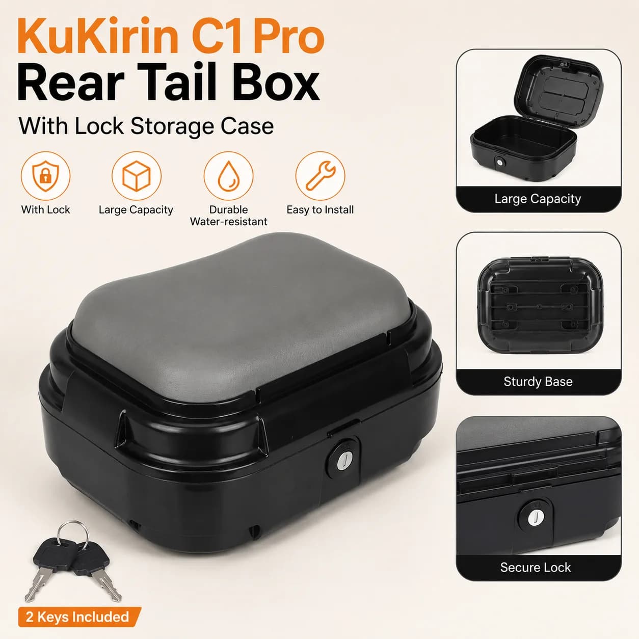 Rear Tail Box Storage Case with Lock for KuKirin C1 Pro Electric Scooter Trunk Luggage Box Replacement Repair Parts