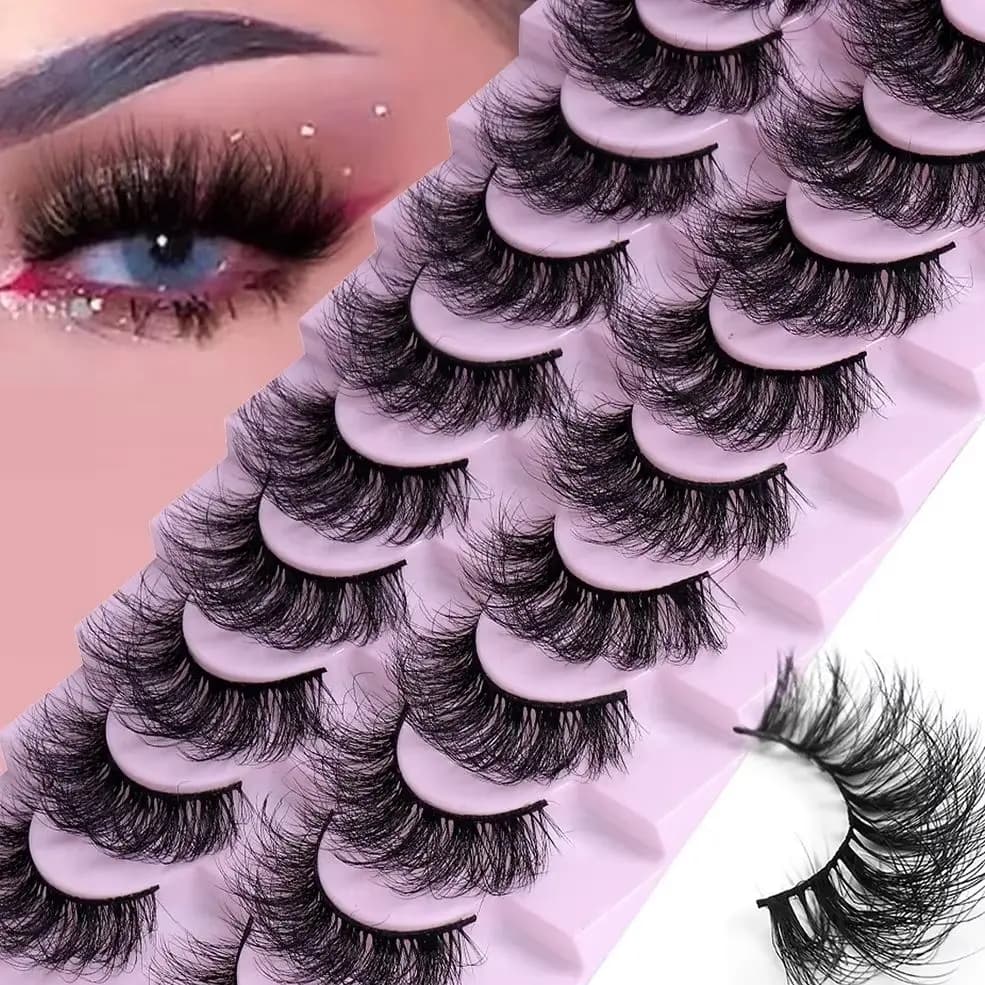 10 paia di ciglia finte 3D, voluminose, spesse e dall'aspetto naturale, per un effetto mascara intenso