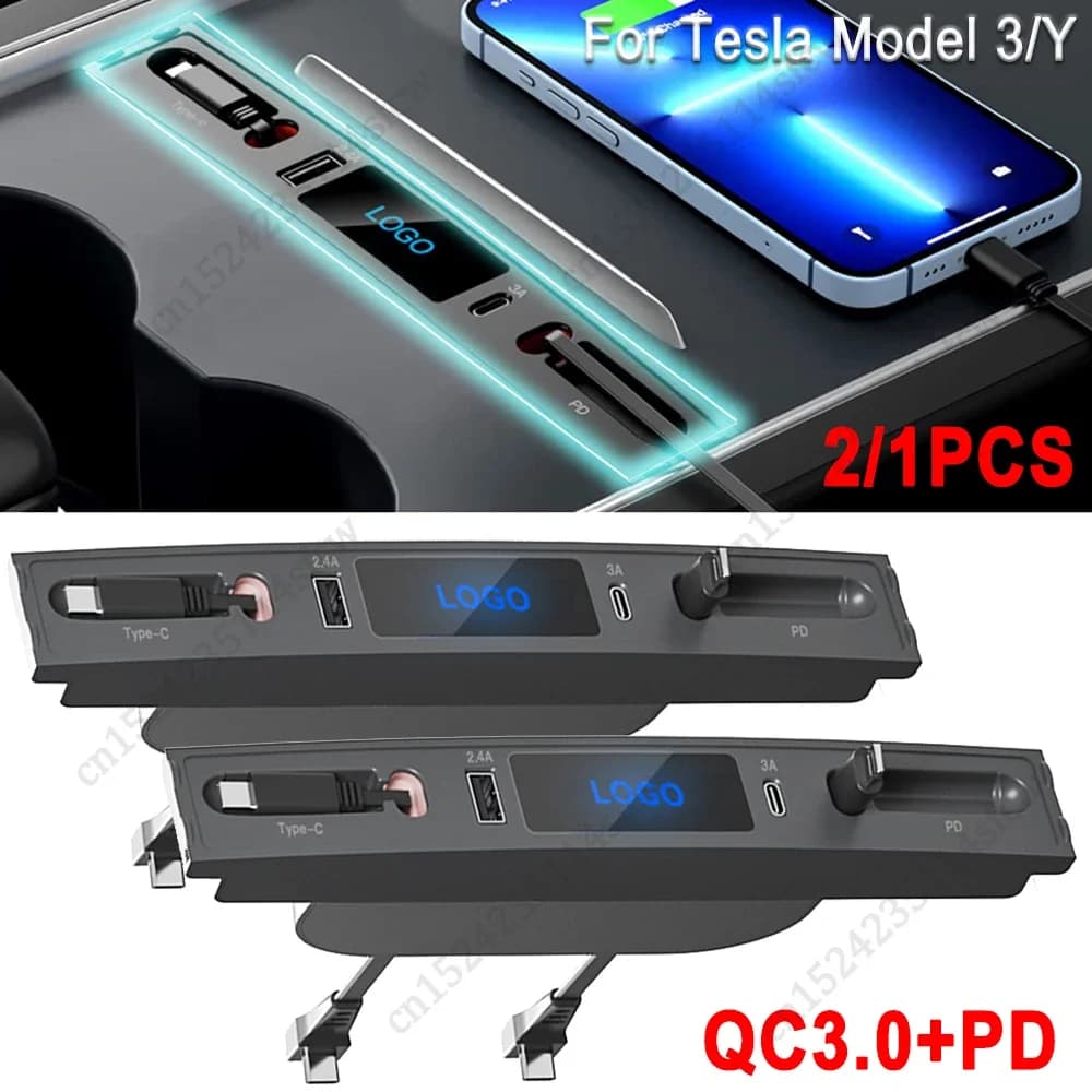Per Tesla Model 3 Y Docking Station intelligente 27W caricatore rapido USB Shunt Hub caricatore per auto retrattile Splitter di controllo centrale