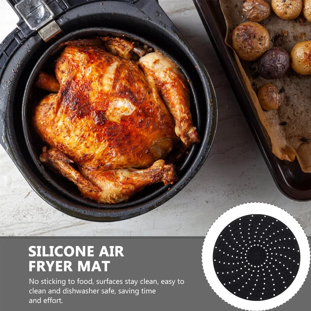 2 Pezzi Tappetini Rotondi in Silicone per Cottura a Vapore, Design Cavo, Tappetino Antiaderente Riutilizzabile per Friggitrice ad Aria, per Carne, Dessert, Pane e Alimenti