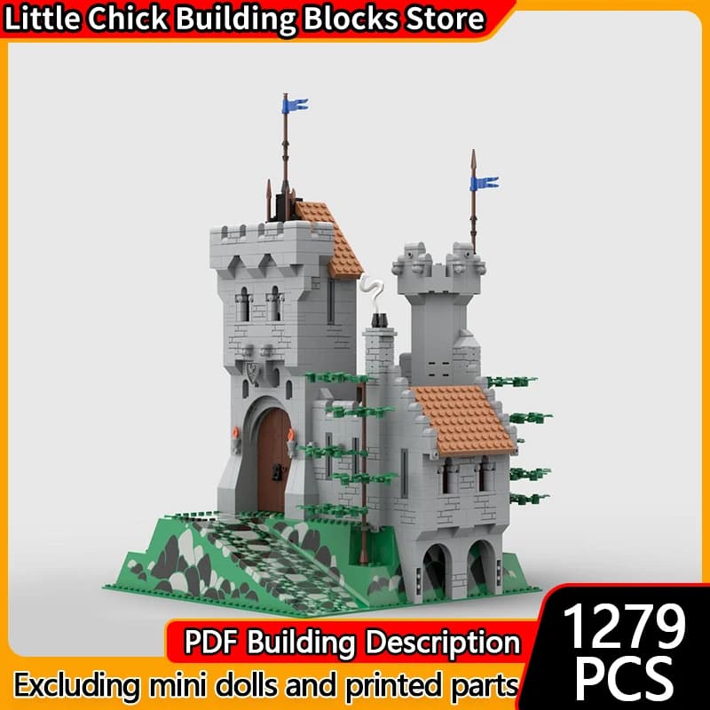 Medieval Castle Model MOC Building Bricks Castle On Raised Base Modular Technology Children Holiday Gifts Assemble Toys Suit