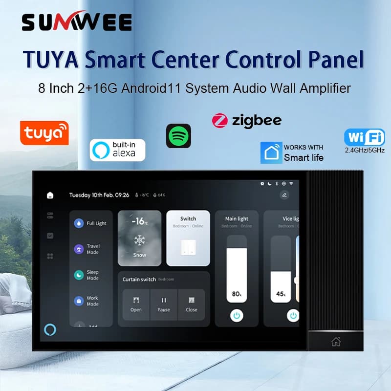 TUYA Smart Home Audio Control Panel in Multifunction Wall Amplifier Bluetooth ZIGBEE Gateway Audio System Android11 5G IR Alexa