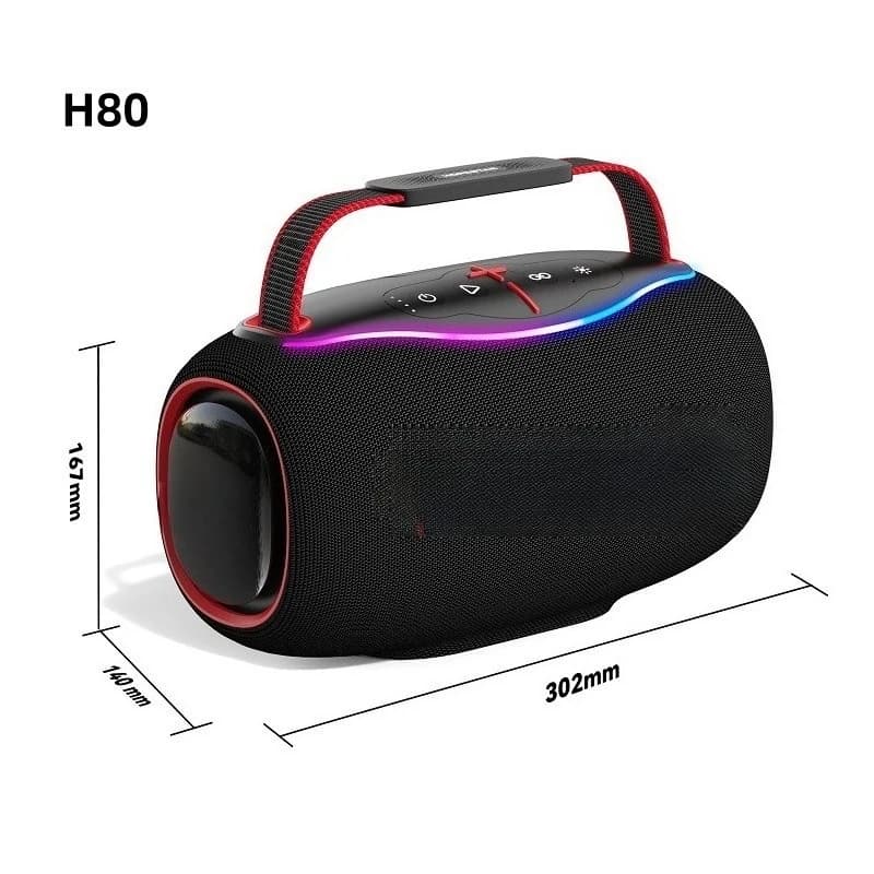 H80 80W High Power Portable Bluetooth Speaker, Outdoor Karaoke Machine With Microphone, RGB Color Light Heavy Bass Subwoofer