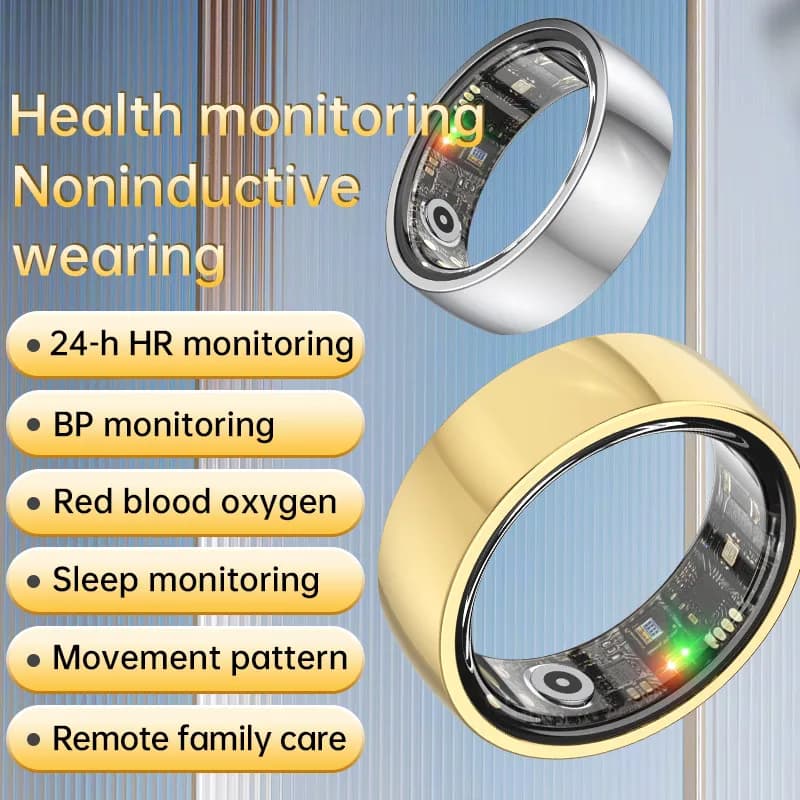 R1000 Acciaio Smart Ring Uomo Donna Fitness Tracker IP68 Impermeabile Smartring Misurazione dell'ossigeno della pressione sanguigna Anello da dito intelligente