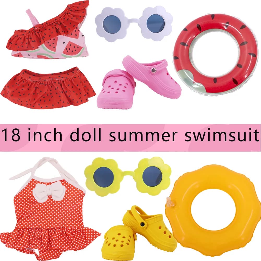 Swimwear with Flower on Head Style Fish Shark for Dolls 43 Cm and American Doll 18 Inches, Clothes Accessories