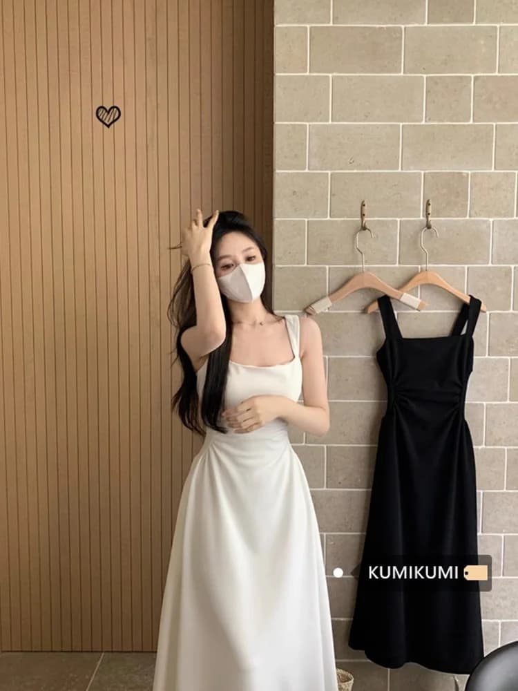 Elegante Abito Bianco Senza Spalline da Donna, Vestito Autunnale Taglie Forti con Vita Stretta e Gonna Lunga Svasata a Trapezio per Taglie Forti
