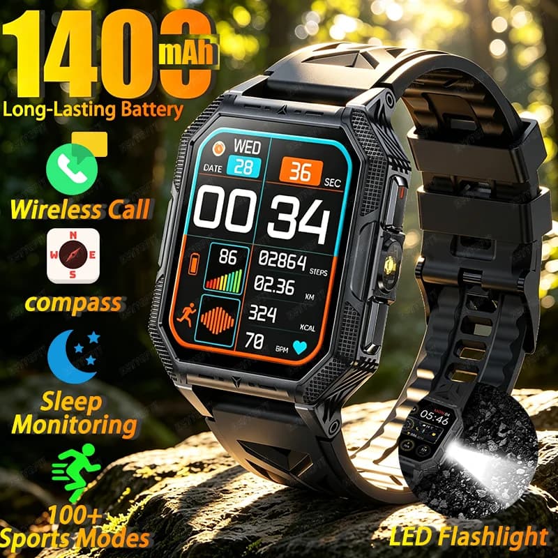 2026 newhigh-endoutdoorhikingadventuresmartwatch,1400mAh large battery,wirelesscommunication,voiceassistant,heartrate monitoring
