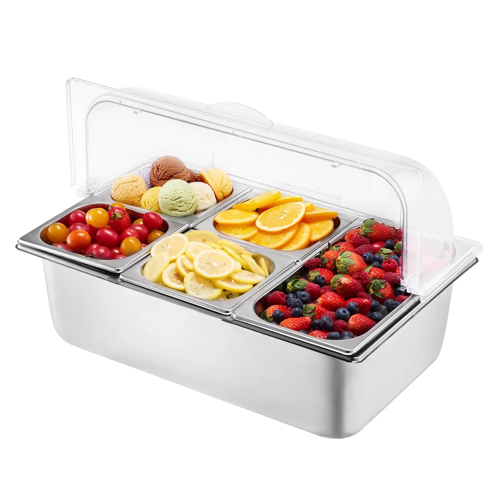 Container Exhibitor for Food with 5 Parts and Cover for Condiments