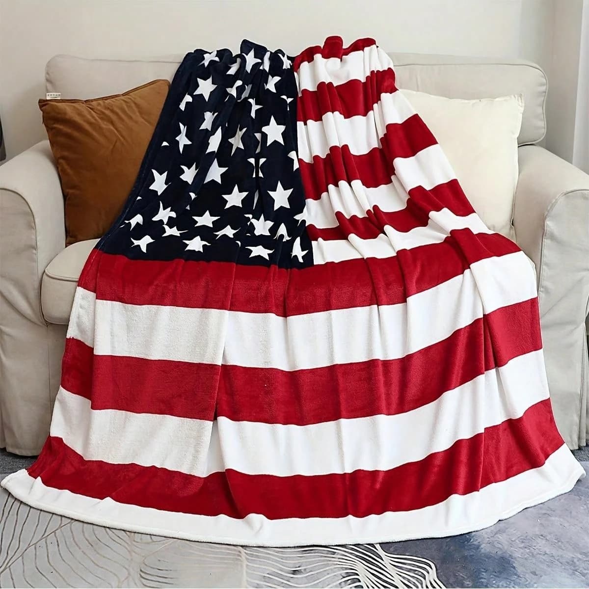 Coperta in Flanella con Bandiera Americana, Stampa 2D su un Lato, Morbida Coperta Patriottica per Soggiorno, Camera da Letto, Divano, Regalo Accogliente