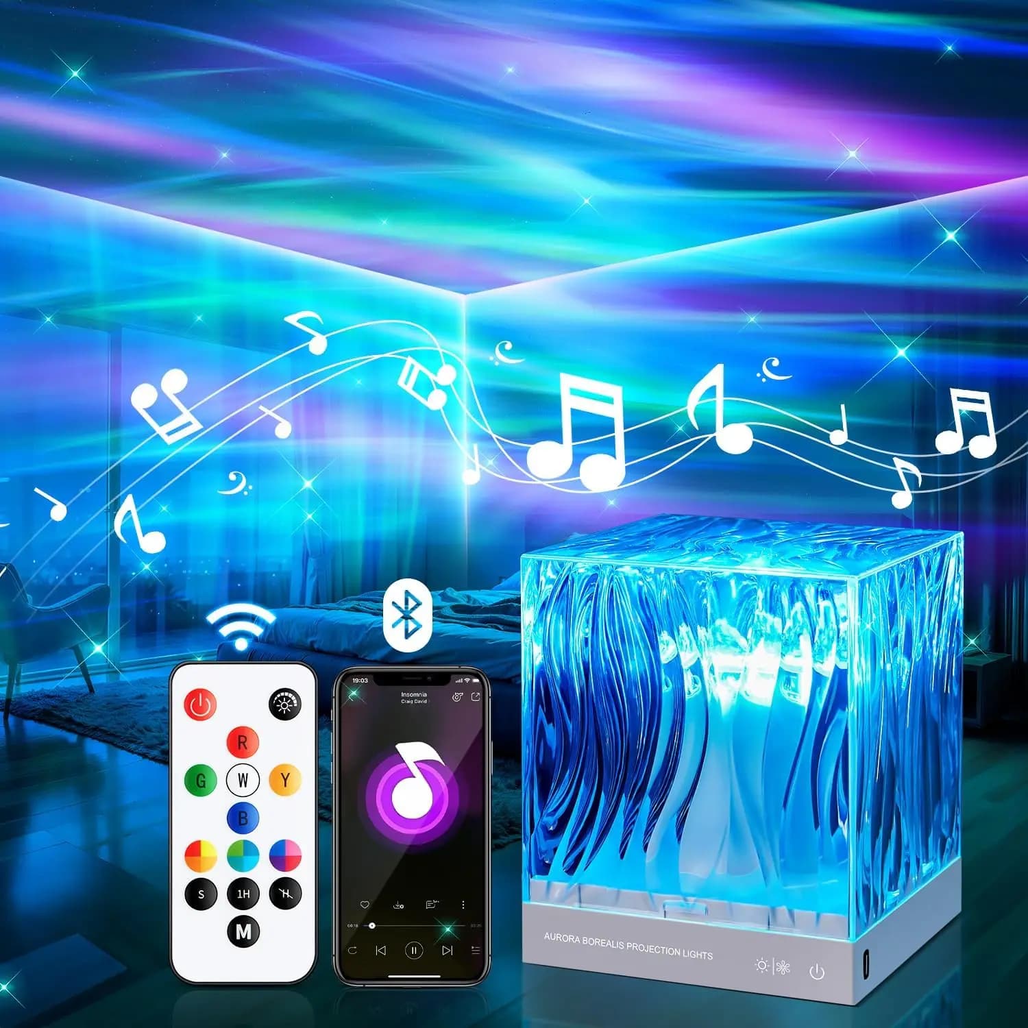 Multifunctional shower lamp with white noise and Bluetooth speaker, 18 color boreal headlight for relaxation