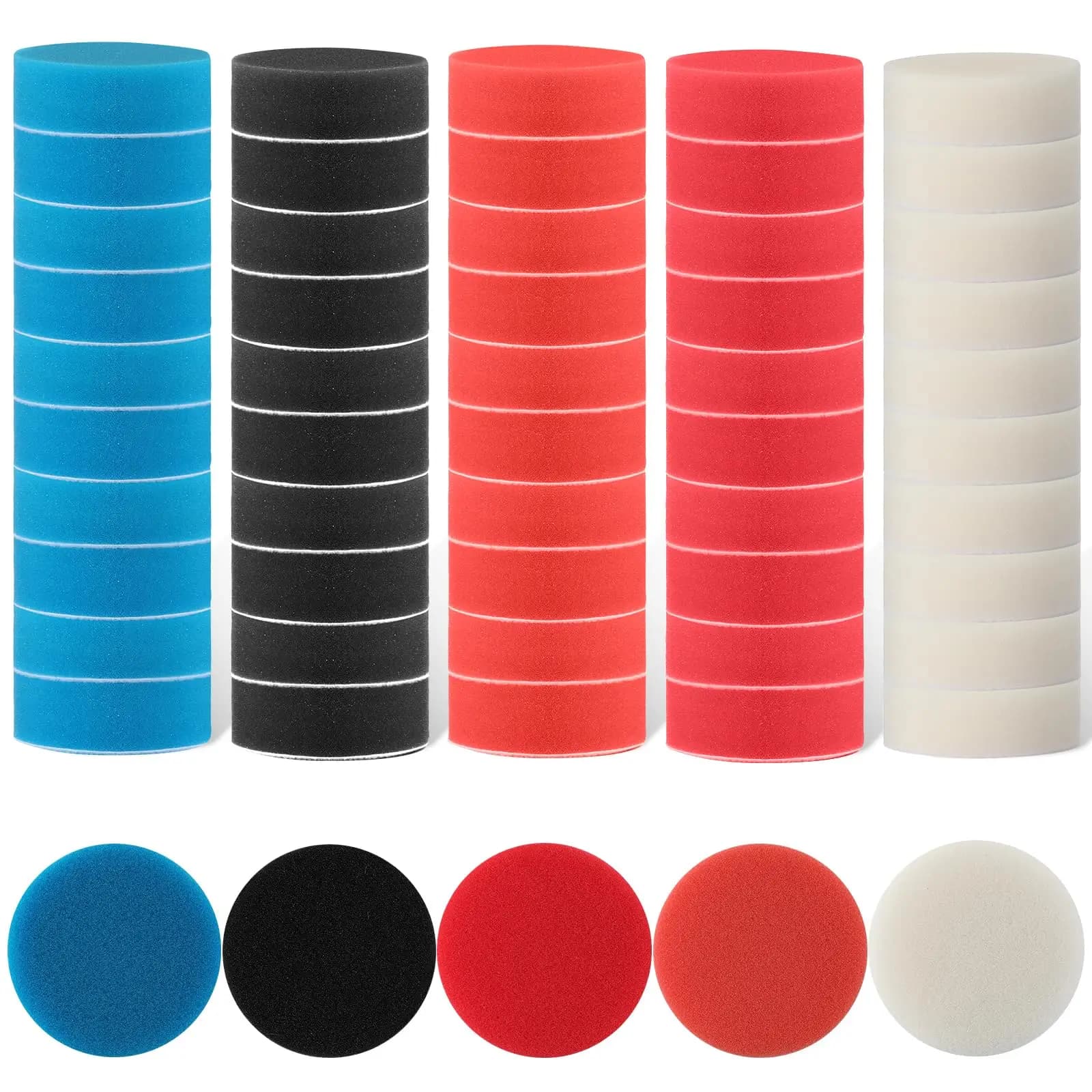 Tampone per lucidatura da 50 pezzi da 3 pollici Tampone per lucidatura in spugna di schiuma 75mm Tampone per auto con gancio e anello per ceretta per lucidatrice per dettagli