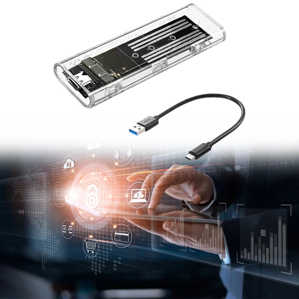 Case esterno trasparente USB 3.1 Type-C per SSD M.2 NGFF SATA 10Gbps, compatibile con SSD 2230/2242/2260/2280