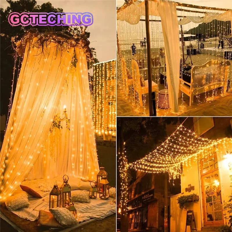 Solar Curtain Light LED Outdoor Waterproof 300leds Garland Decoration String Lights Yard Christmas Fairy Garland String Lights