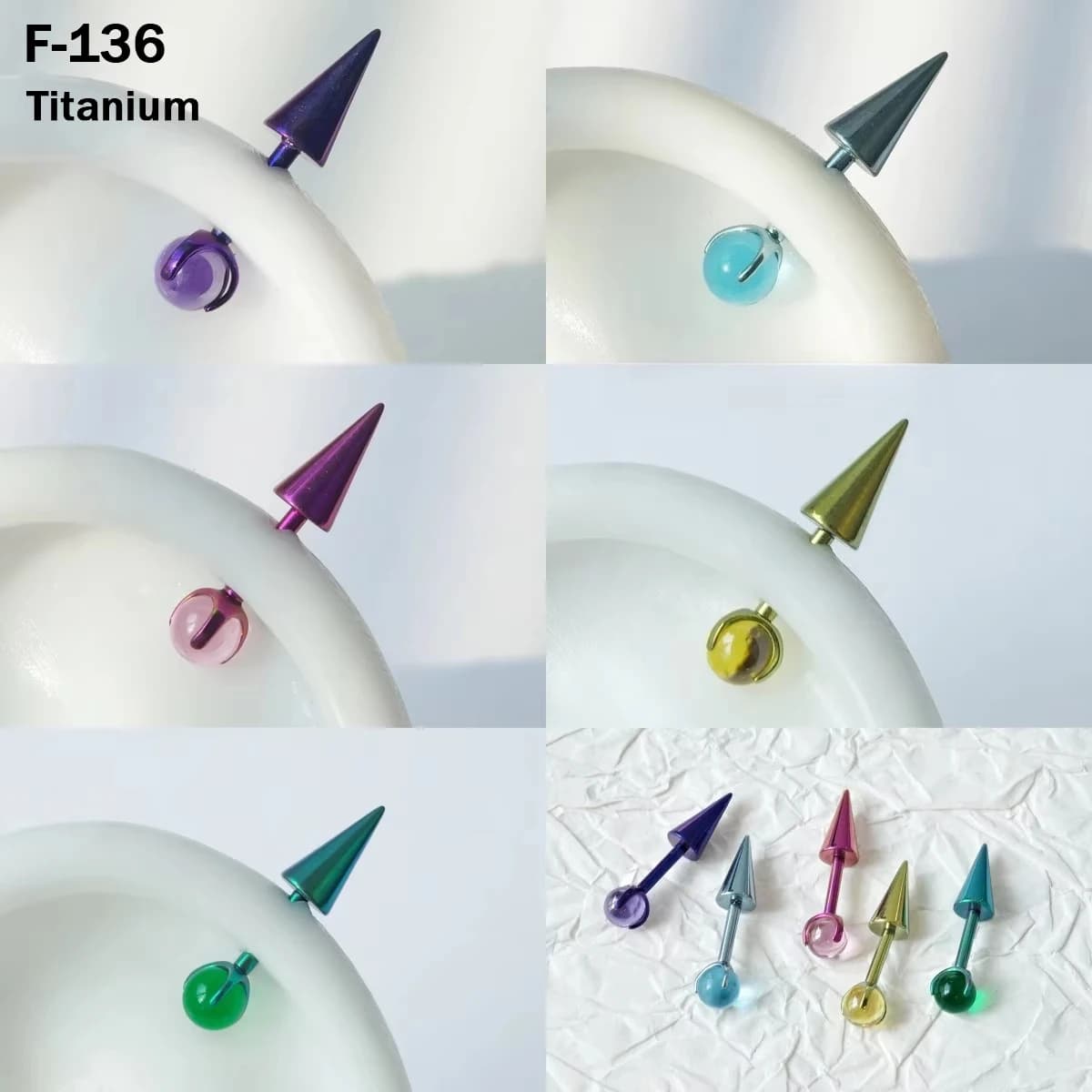 INS Style Unique Double Street Trend Anodized Spike Devil Stud Earrings Titanium Alloy Crystal Ball Piercing Subculture Jewelry