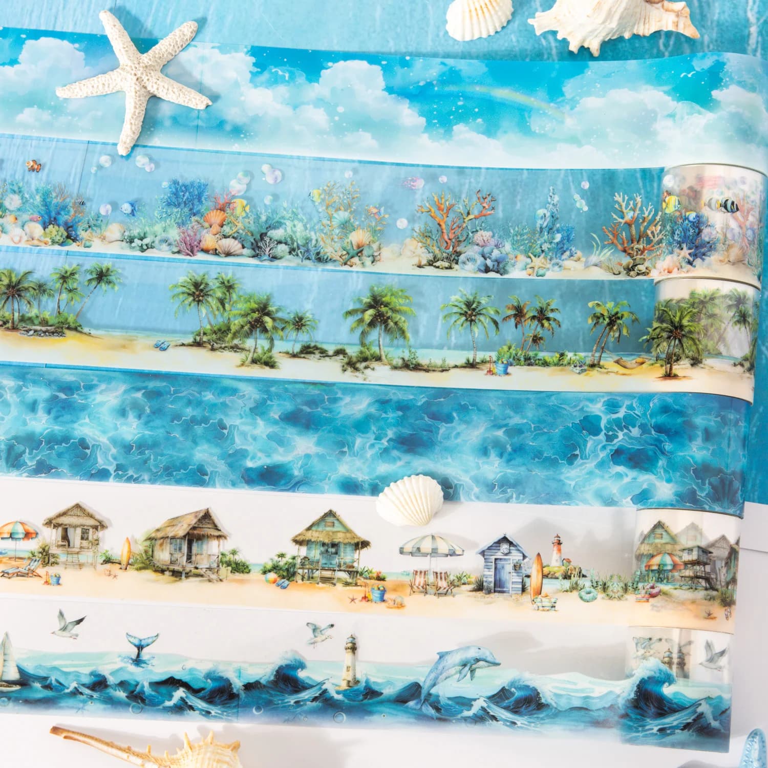 1 rotolo di nastro Washi Diorama Summer Seascape per scrapbooking, decorazione fai da te, nastro per diario per notebook con custodia per telefono, materiale per collage
