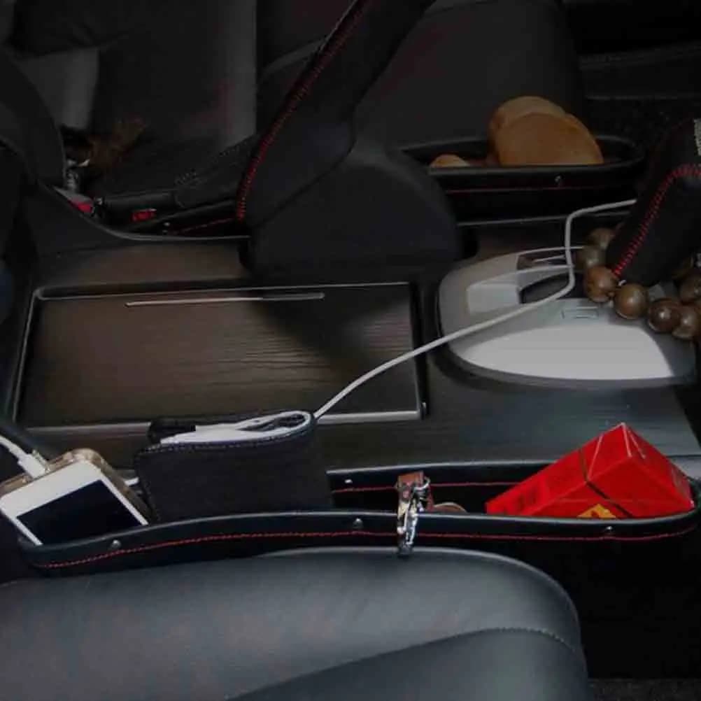 Organizer per Fessure tra i Sedili Auto, Grigio, Robusto, in Sintetico, con Tasca Raccoglioggetti per Conservazione e Pulizia