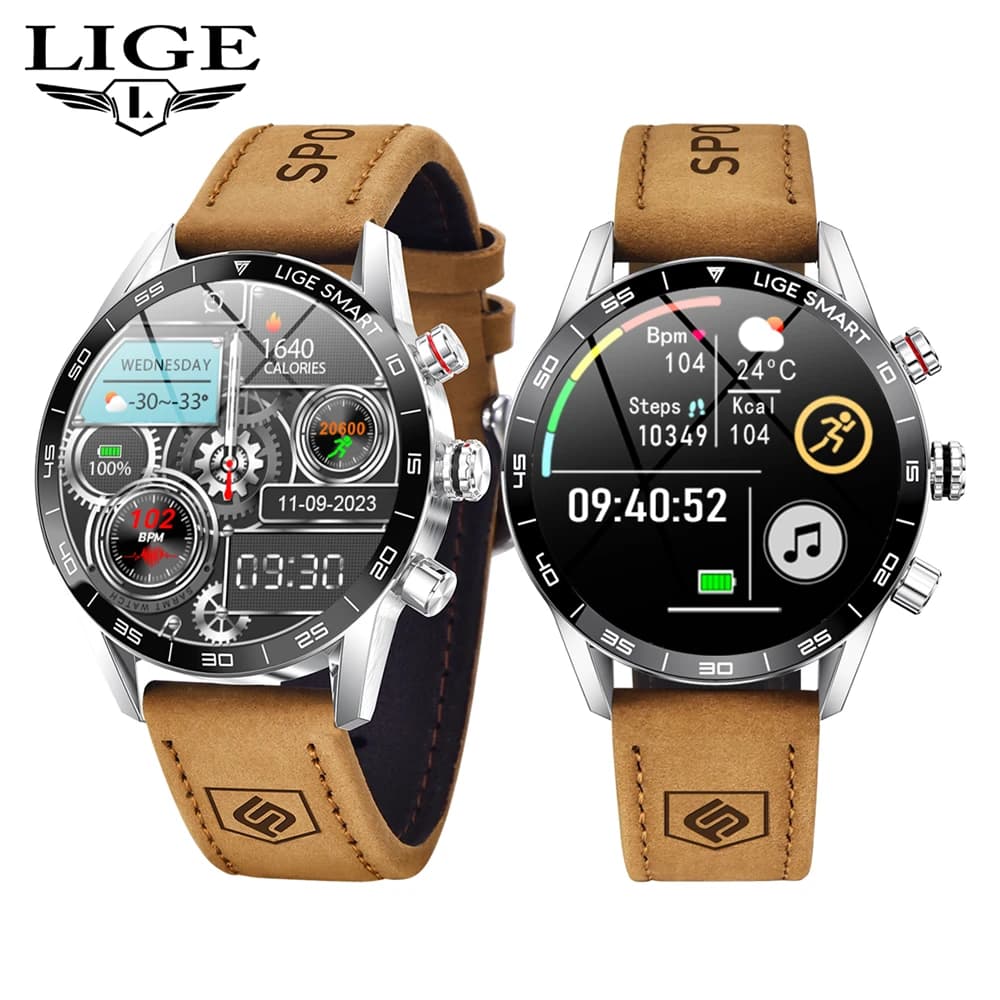 LIGE Nuovo Smartwatch per la Salute Maschile con Chiamata Bluetooth, Schermo AMOLED, Impermeabile IP68, Casual, Compatibile con Android iOS